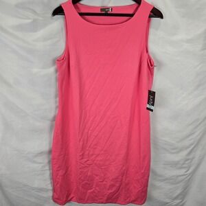 JUDY P Sabrina Sheath Dress Smooth Stretch‎ Solid Pink Sleeveless Size L  NEW